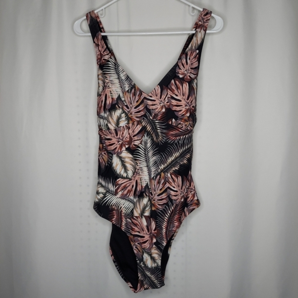 Hurley Bathing Suit Women XXL Pink Black‎ Palm V-Neck Padded Bra Cross-Back